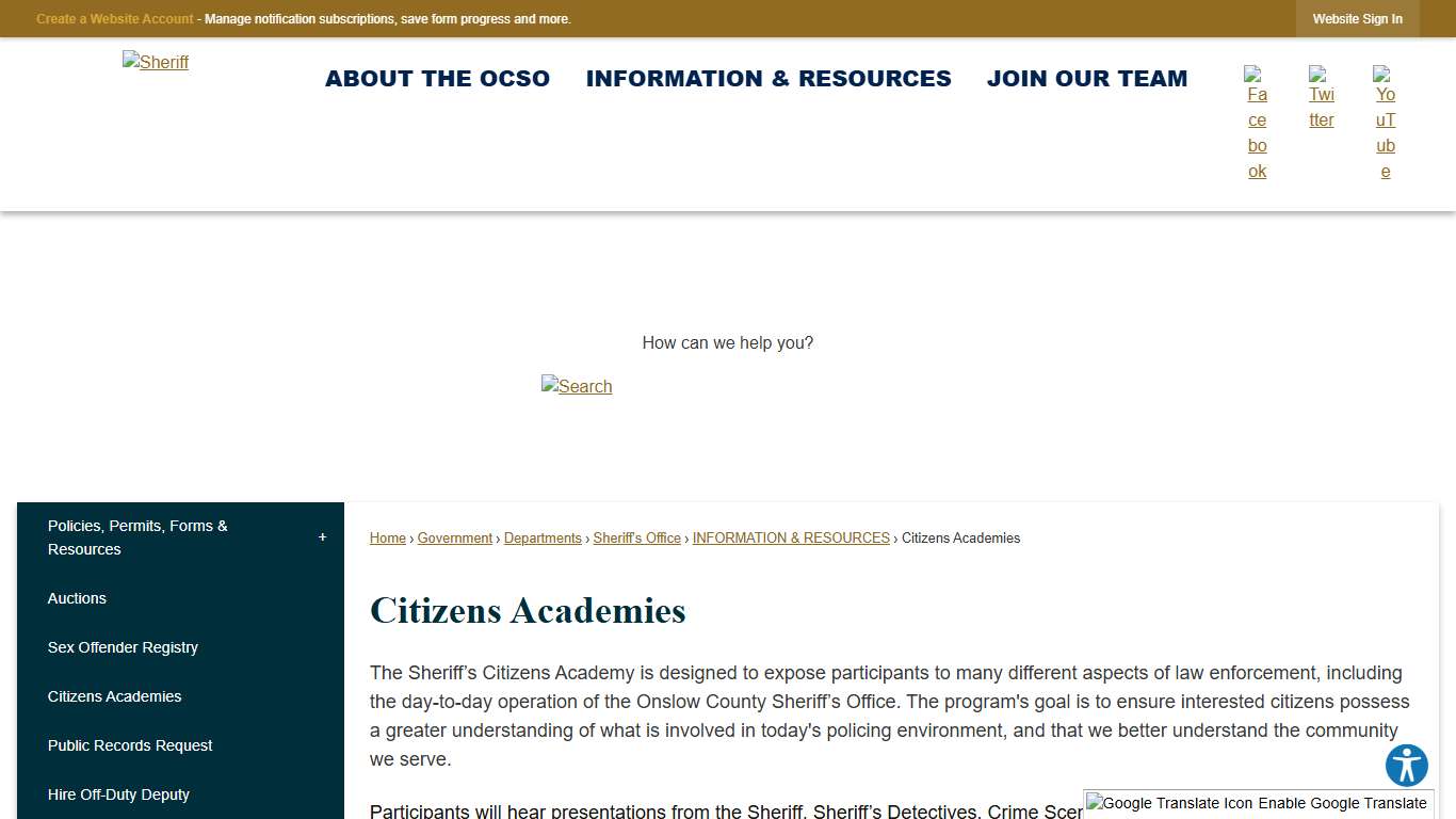 Citizens Academies Onslow County, NC